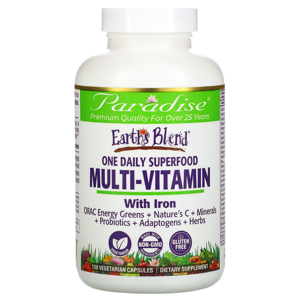 Paradise Herbs, Earth's Blend, One Daily Superfood Multi-Vitamin with Iron, 120 Vegetarian Capsules - The Supplement Shop