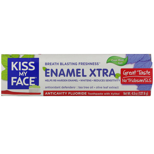 Kiss My Face, Enamel Extra, Anticavity Fluoride Toothpaste with Xylitol, Cool Mint Gel, 4.5 oz (127.6 g) - The Supplement Shop