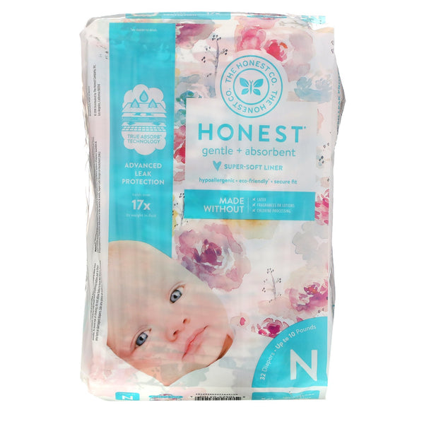 The Honest Company, Honest Diapers, Super-Soft Liner, Newborn, Up to 10 Pounds, Rose Blossom, 32 Diapers - The Supplement Shop
