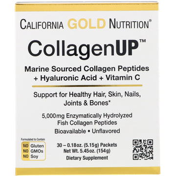 California Gold Nutrition, CollagenUp, Marine Collagen + Hyaluronic Acid + Vitamin C, Unflavored, 30 Packets, 0.18 oz (5.15 g) Each