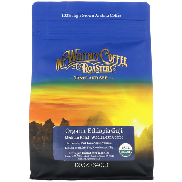 Mt. Whitney Coffee Roasters, Organic Ethiopia Guji, Medium Roast, Whole Bean Coffee, 12 oz (340 g) - The Supplement Shop