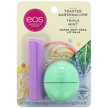 EOS, Super Soft Shea Lip Balm, Toasted Marshmallow & Triple Mint, 2 Pack, 0.39 oz (11 g)