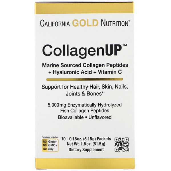 California Gold Nutrition, CollagenUp, Marine Collagen + Hyaluronic Acid + Vitamin C, Unflavored, 10 Packets, 0.18 oz (5.15 g) Each