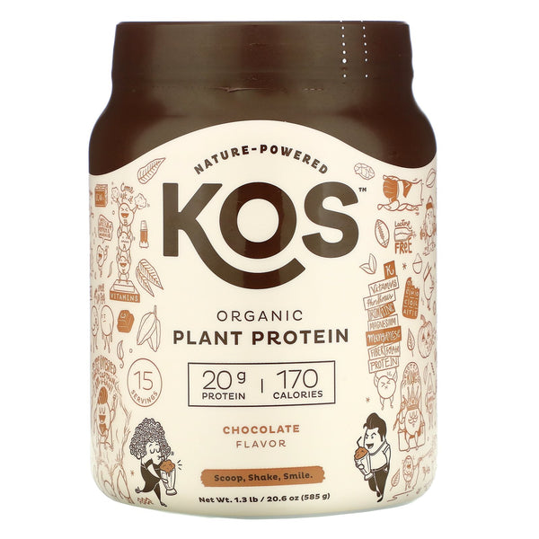 KOS, Organic Plant Protein, Chocolate, 1.3 lb (585 g) - The Supplement Shop