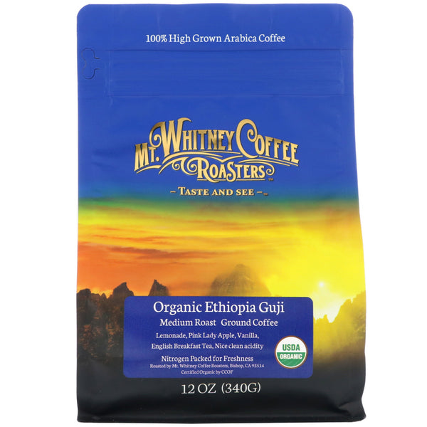 Mt. Whitney Coffee Roasters, Organic Ethiopia Guji, Medium Roast, Ground Coffee, 12 oz (340 g) - The Supplement Shop