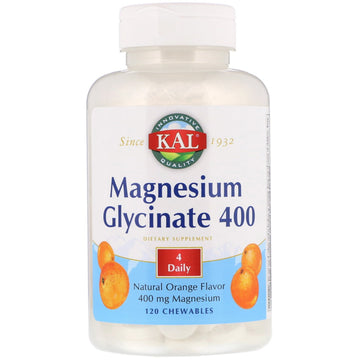 KAL, Magnesium Glycinate 400, Natural Orange Flavor, 120 Chewables