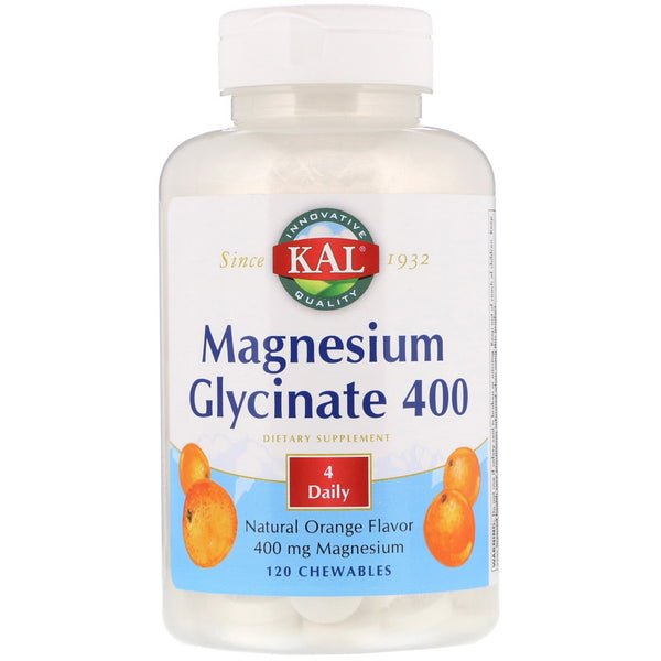 KAL, Magnesium Glycinate 400, Natural Orange Flavor, 120 Chewables - The Supplement Shop