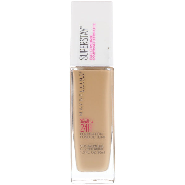 Maybelline, Super Stay, Full Coverage Foundation, 220 Natural Beige, 1 fl oz (30 ml) - The Supplement Shop