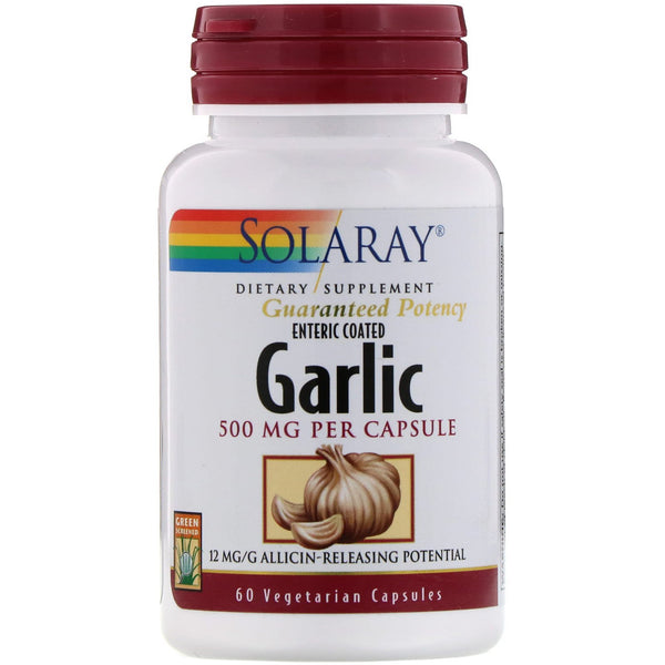 Solaray, Enteric Coated Garlic, 500 mg, 60 Vegetarian Capsules - The Supplement Shop