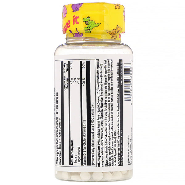 KAL, Vitamin D-Rex, Bubblegum, 400 IU, 90 Chewables - The Supplement Shop