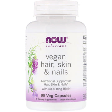 Now Foods, Solutions, Vegan Hair Skin & Nails, 90 Veg Capsules