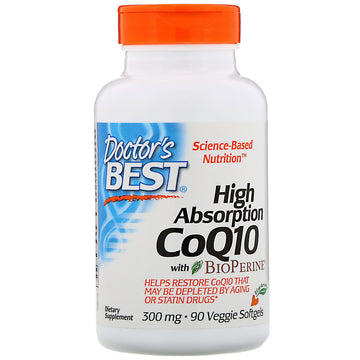 Doctor's Best, High Absorption CoQ10 with BioPerine, 300 mg, 90 Veggie Softgels