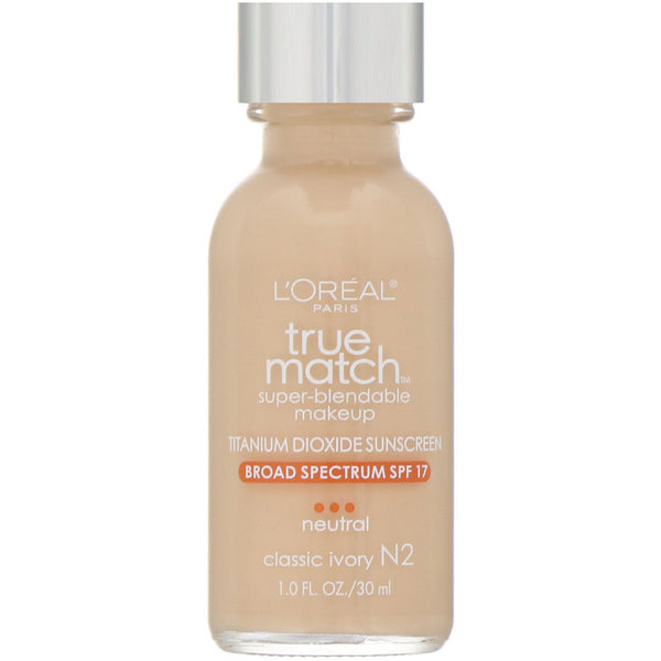 L'Oreal, True Match Super-Blendable Makeup, N2 Classic Ivory, 1 fl oz (30 ml) - The Supplement Shop