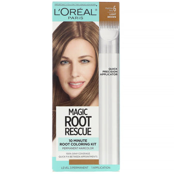 L'Oreal, Magic Root Rescue, 10 Minute Root Coloring Kit,  6 Light Brown, 1 Application