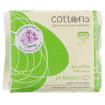 Cottons, 100% Natural Cotton Coversheet, Ultra-Thin Pads with Wings, Regular, 14 Pads - The Supplement Shop