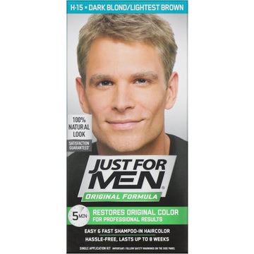 Just for Men, Original Formula Men's Hair Color, Dark Blond/Lightest Brown H-15, Single Application Kit