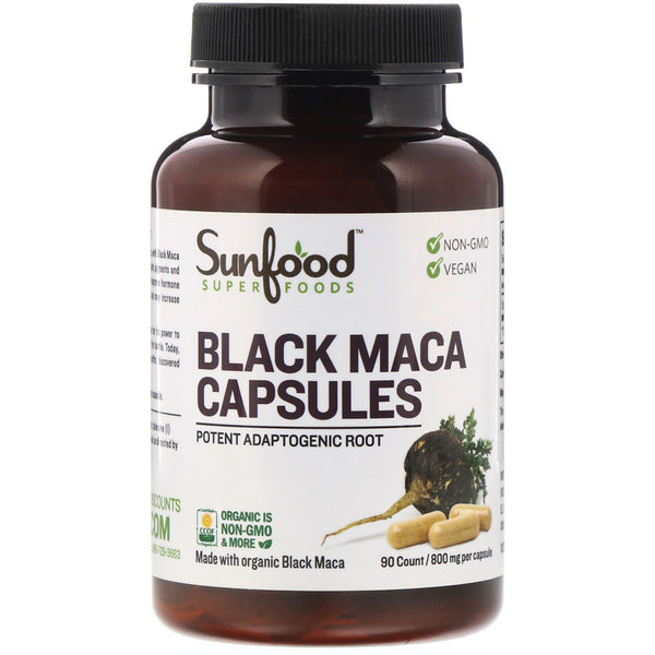 Sunfood, Black Maca Capsules, 800 mg, 90 Capsules - The Supplement Shop