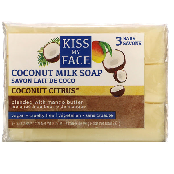 Kiss My Face, Coconut Milk Soap, Coconut Citrus, 3 Bars, 3.5 oz (99 g) Each - The Supplement Shop