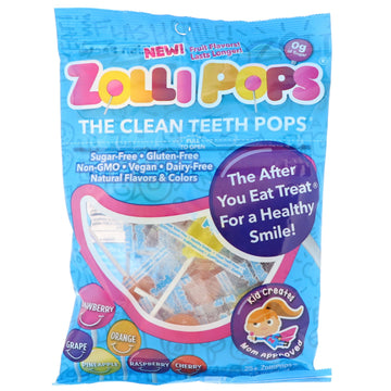 Zollipops , The Clean Teeth Pops, Strawberry, Orange, Raspberry, Cherry, Grape, Pineapple, 25+ ZolliPops, 5.2 oz