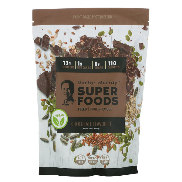 Dr. Murray's, Super Foods, 3 Seed Protein Powder, Chocolate, 16 oz (453.5 g) - The Supplement Shop
