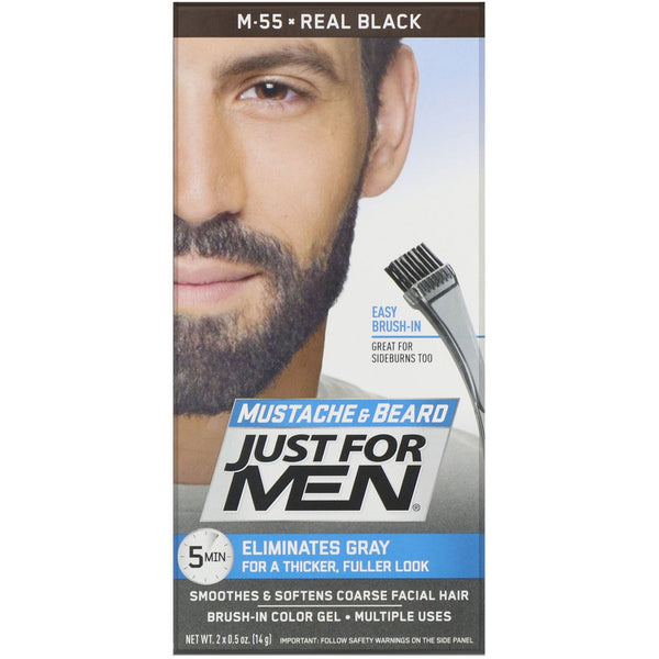Just for Men, Mustache & Beard, Brush-In Color Gel, Real Black M-55, 2 x 0.5 oz (14 g) - The Supplement Shop
