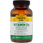 Country Life, High Potency Vitamin D3, 250 mcg (10,000 IU), 200 Softgels - The Supplement Shop