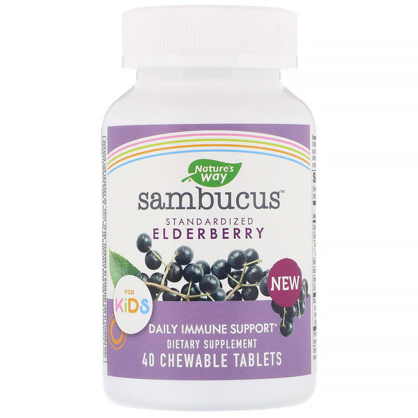 Nature's Way, Sambucus for Kids, Standardized Elderberry, 40 Chewable Tablets - The Supplement Shop