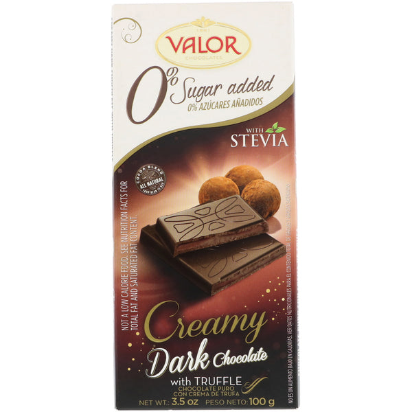 Valor, 0% Sugar Added, Creamy Dark Chocolate With Creamy Truffle, 3.5 oz (100 g) - The Supplement Shop