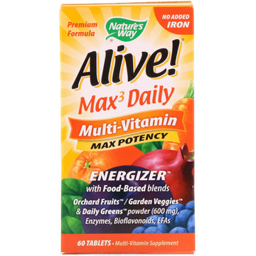 Nature's Way, Alive! Max3 Daily, Multi-Vitamin, No Added Iron, 60 Tablets