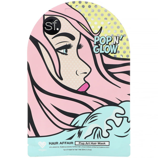 SFGlow, POP n' Glow, Hair Affair, Pop Art Hair Mask, 1 Sheet, 1.01 oz (30 ml) - The Supplement Shop