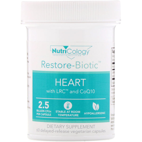 Nutricology, Restore-Biotic, Heart with LRC and CoQ10, 2.5 Billion CFU, 60 Delayed-Release Vegetarian Capsules - The Supplement Shop