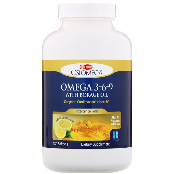Oslomega, Norwegian Omega 3-6-9 with Borage Oil, Lemon Flavor, 180 Fish Gelatin Softgels - The Supplement Shop