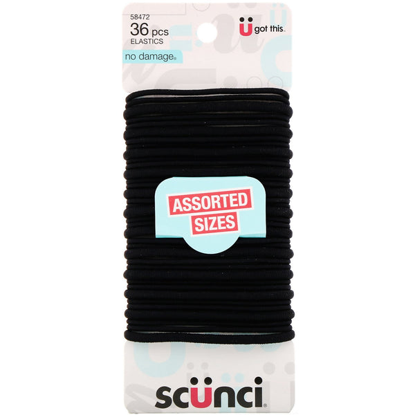 Scunci, No Damage Elastics, Assorted Sizes, 36 Pieces - The Supplement Shop