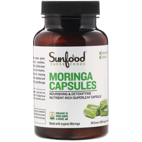 Sunfood, Moringa Capsules, 600 mg, 90 Capsules - The Supplement Shop