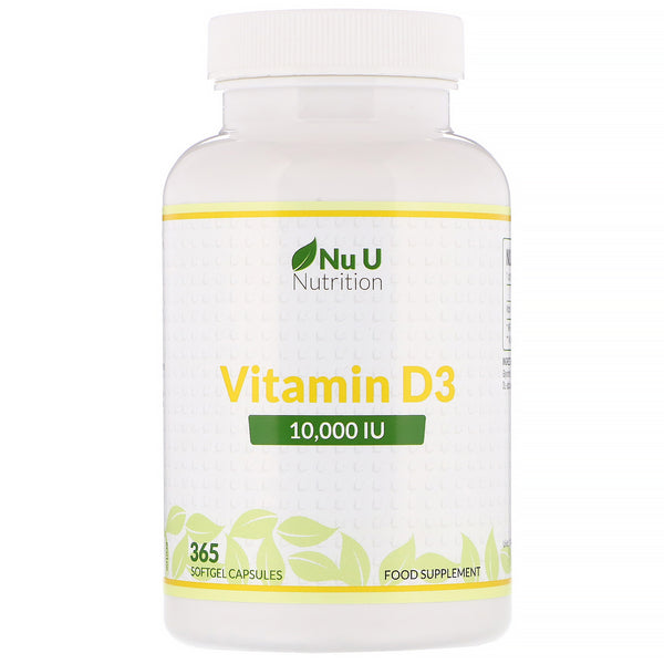 Nu U Nutrition, Vitamin D3, 10,000 IU, 365 Softgel Capsules - The Supplement Shop
