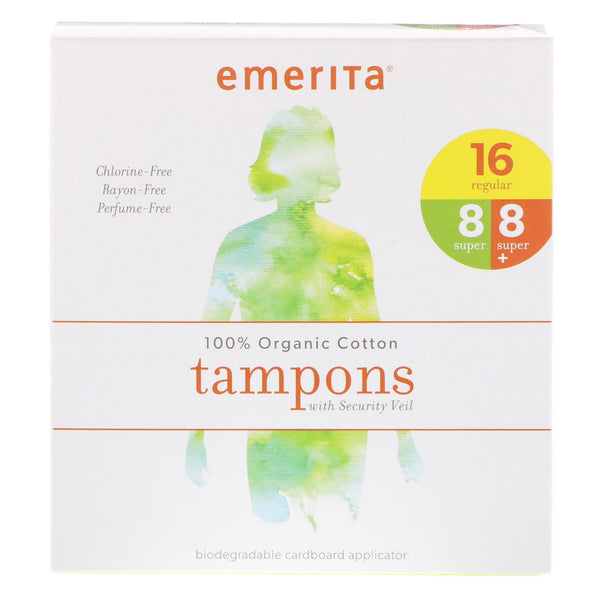 Emerita, 100% Organic Cotton Tampons with Security Veil, Multipack, 32 Tampons - The Supplement Shop