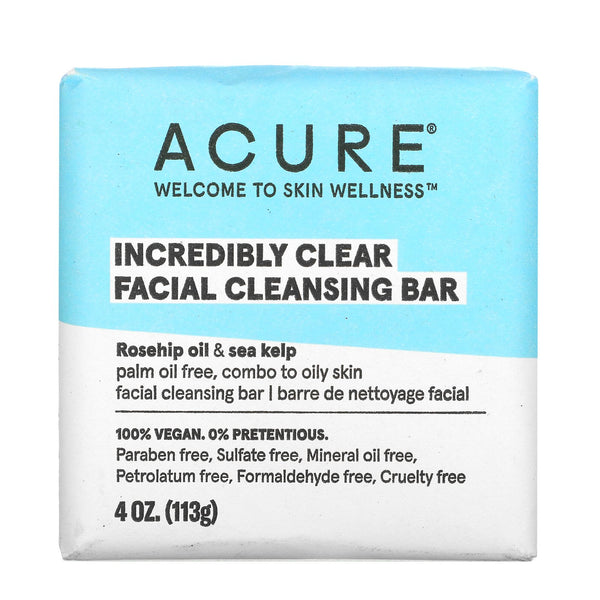 Acure, Incredibly Clear, Facial Cleansing Bar, 4 oz (113 g) - The Supplement Shop