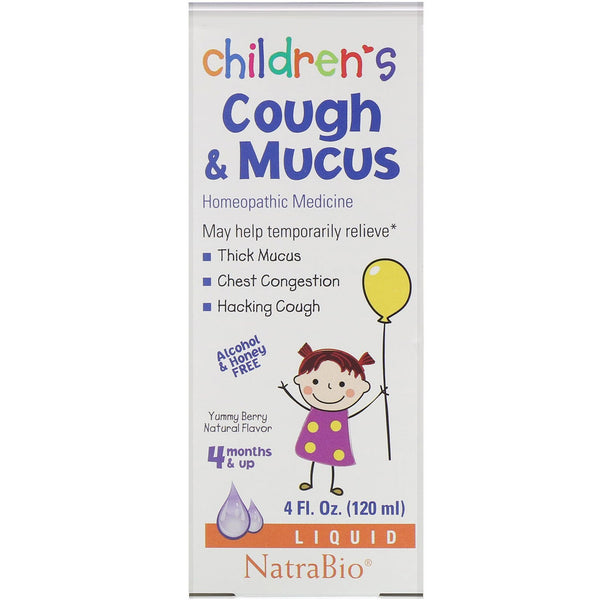 NatraBio, Children's Cough & Mucus, Alcohol Free, Yummy Berry Natural Flavor, 4 Months and Up, 4 fl oz (120 ml) - The Supplement Shop