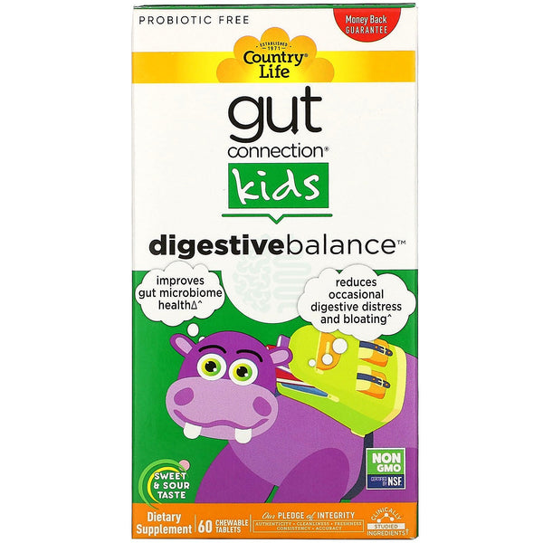 Country Life, Gut Connection Kids, Digestive Balance, Sweet & Sour Taste, 60 Chewable Tablets - The Supplement Shop