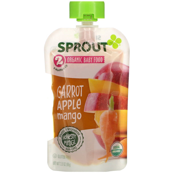 Sprout Organic, Baby Food, 6 Months & Up, Carrot Apple Mango, 3.5 oz (99 g) - The Supplement Shop