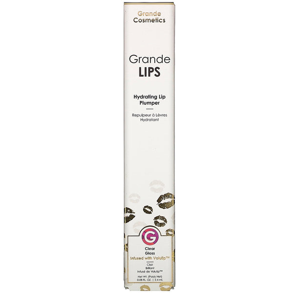 Grande Cosmetics, GrandeLips, Hydrating Lip Plumper, Clear Gloss, 0.08 fl oz (2.4 ml) - The Supplement Shop