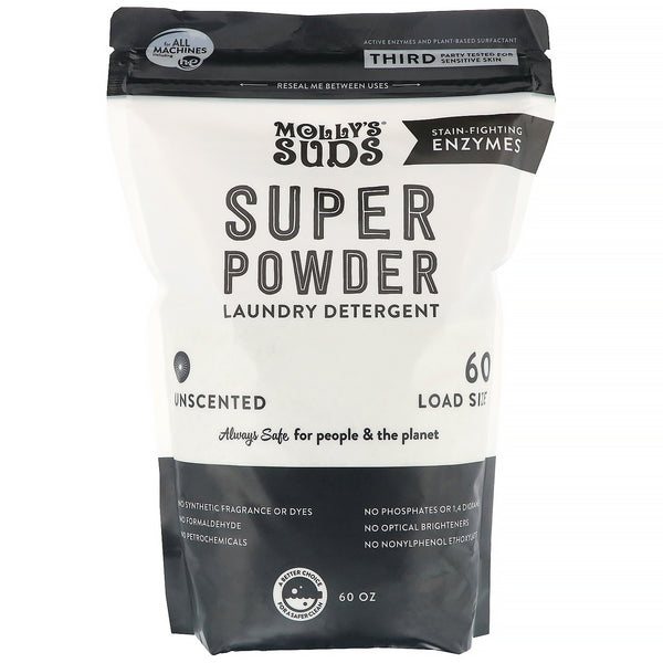 Molly's Suds, Super Powder Laundry Detergent, Unscented, 60 Loads, 60 oz - The Supplement Shop