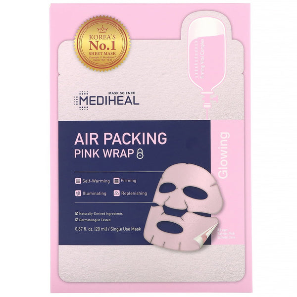 Mediheal, Air Packing, Pink Wrap Mask, 5 Sheets, 0.67 fl. oz (20 ml) Each - The Supplement Shop