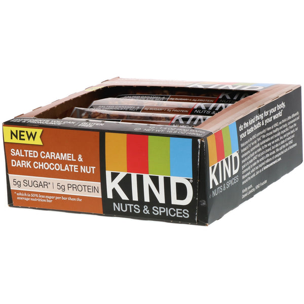 KIND Bars, Nuts & Spices, Salted Caramel & Dark Chocolate Nut, 12 Bars, 1.4 oz (40 g) Each - The Supplement Shop