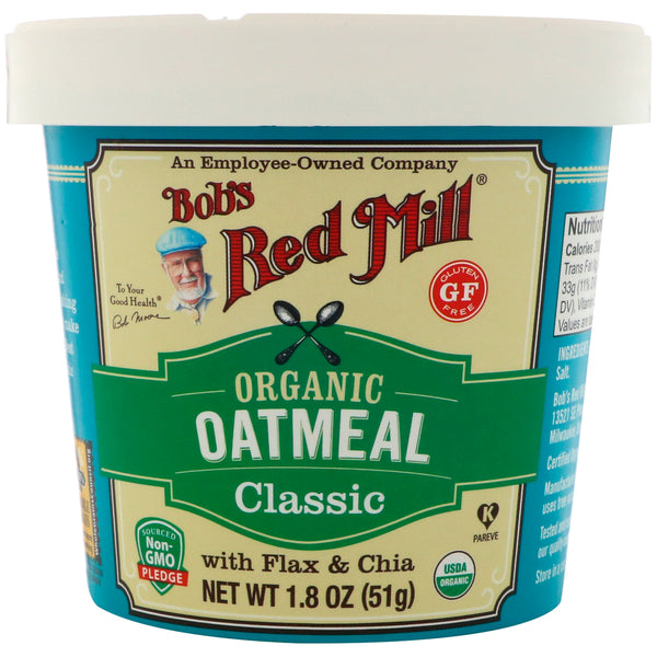 Bob's Red Mill, Organic Oatmeal Cup, Classic with Flax & Chia, 1.8 oz (51 g) - The Supplement Shop