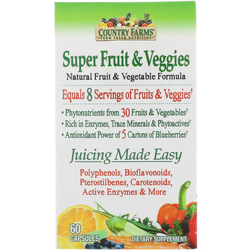 Country Farms, Super Fruit & Veggies, Natural Fruit & Vegetable Formula, 60 Capsules