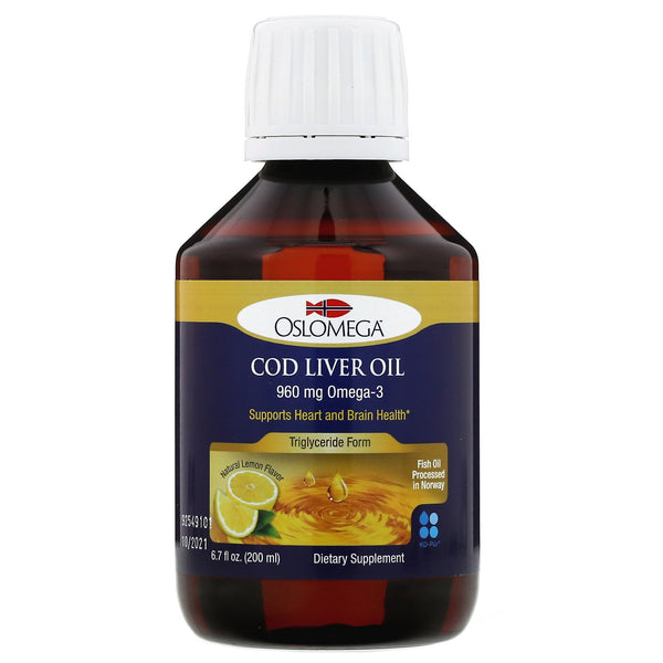 Oslomega, Norwegian Cod Liver Oil, Natural Lemon Flavor, 960 mg, 6.7 fl oz (200 ml) - The Supplement Shop