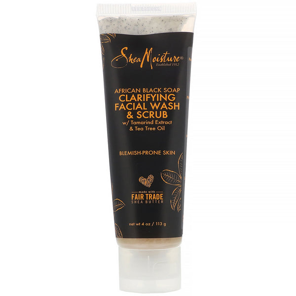 SheaMoisture, Clarifying Facial Wash & Scrub, African Black Soap, 4 oz (113 g) - The Supplement Shop