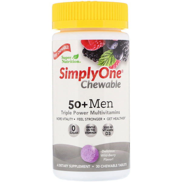 Super Nutrition, SimplyOne, 50+ Men, Triple Power Multivitamins, Wild-Berry Flavor, 30 Chewable Tablets - The Supplement Shop