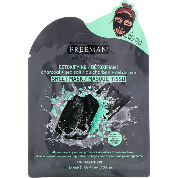 Freeman Beauty, Feeling Beautiful, Detoxifying Sheet Mask, Charcoal + Sea Salt, 1 Mask - The Supplement Shop
